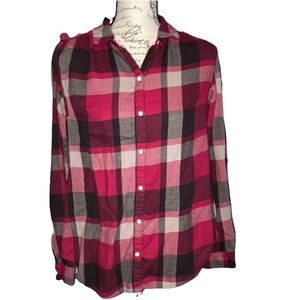 Anthropologie Isabela Sinclair size small plaid& lace  detail button down